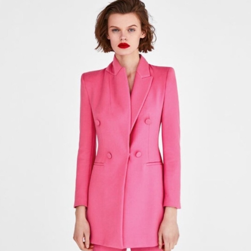 Elegant Pink Double-Breasted Women's Blazer